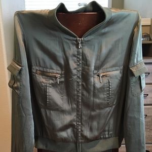 CLIO 100% Silk Olive Bomber Jacket